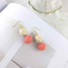 Hexagonal Cube with Yarn Ball Earrings