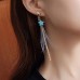 Turquoise Star with Dangling Chain and Grey Feathers Earring