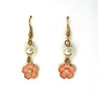 Ivory Pearl with Pink Flora Earring