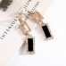 Black Rectangle Ornament with Rhinestones Earring