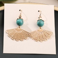 Turquoise Stone with Golden Fan Earring