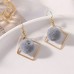 Gold Square Pompom Earrings