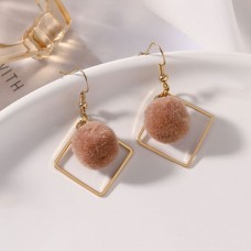 Gold Square Pompom Earrings