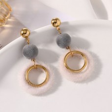 Grey Pom Ball with White Flurry Earring